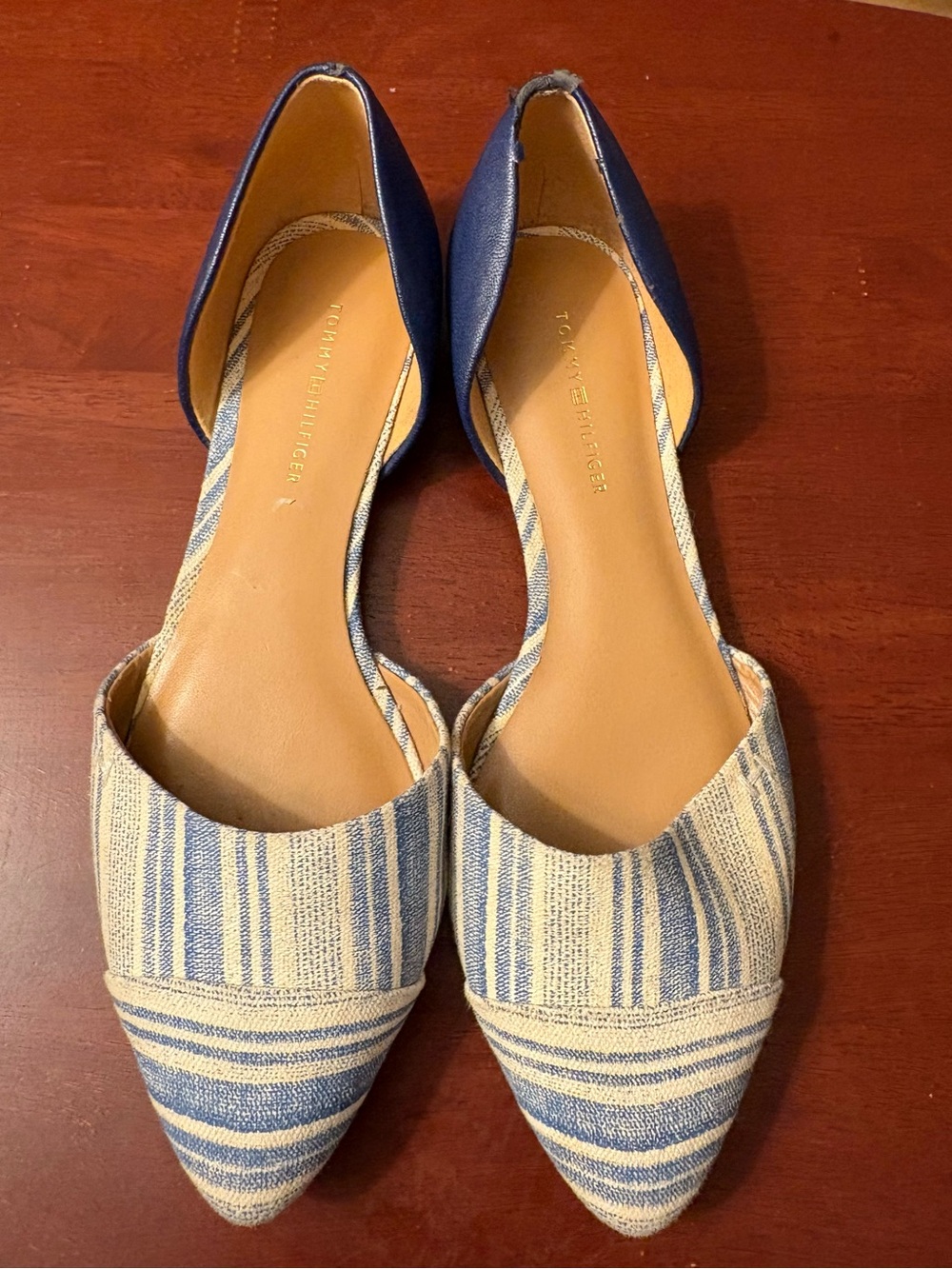 Tommy Hilfiger Navy and Beige Striped D'Orsay Flats